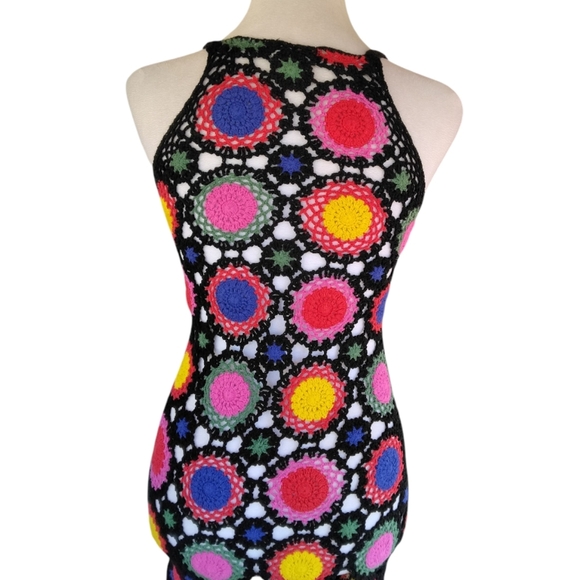 H&M X Coachella Granny Square Knit Bright Colorful Boho Cover Up Dress Size 4 - Picture 8 of 10